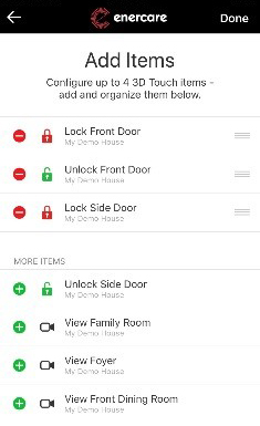 Screen shot of the Enercare Smarter Home app settings