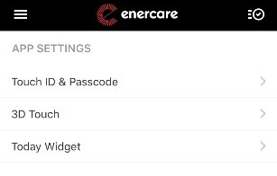 Screen shot of the Enercare Smarter Home app settings