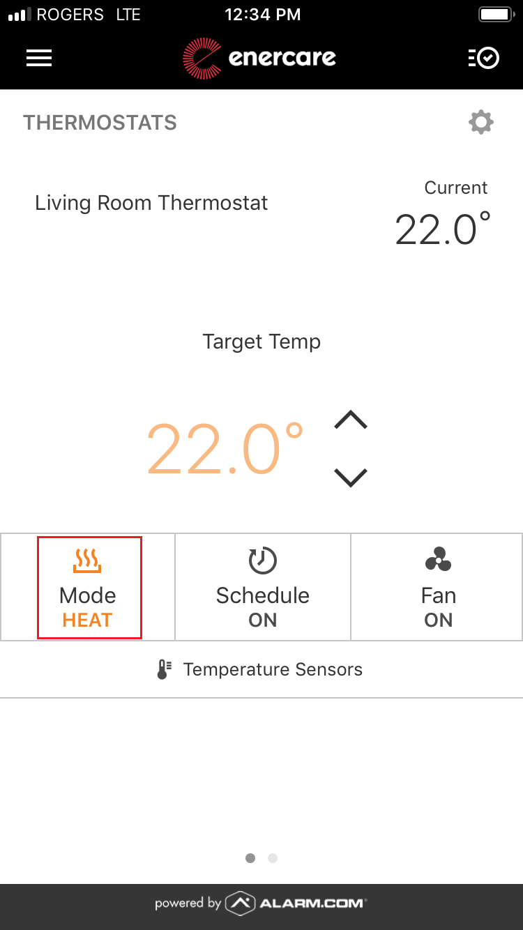 Smarter home app thermostat view choosing mode