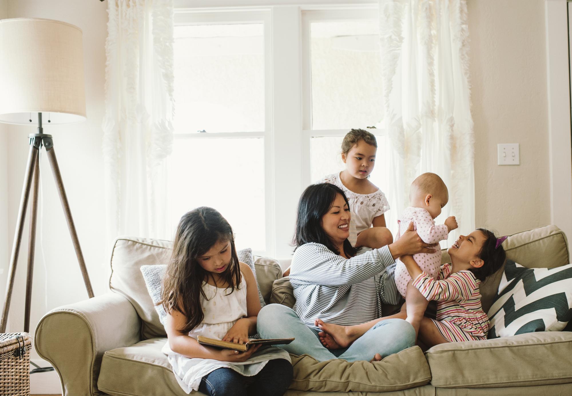 Family on couch